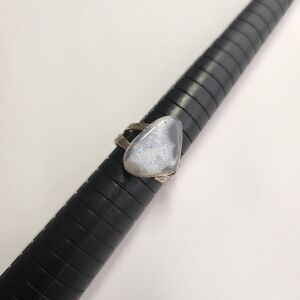 Silver Plated and Gray White Stone Ring Size 8